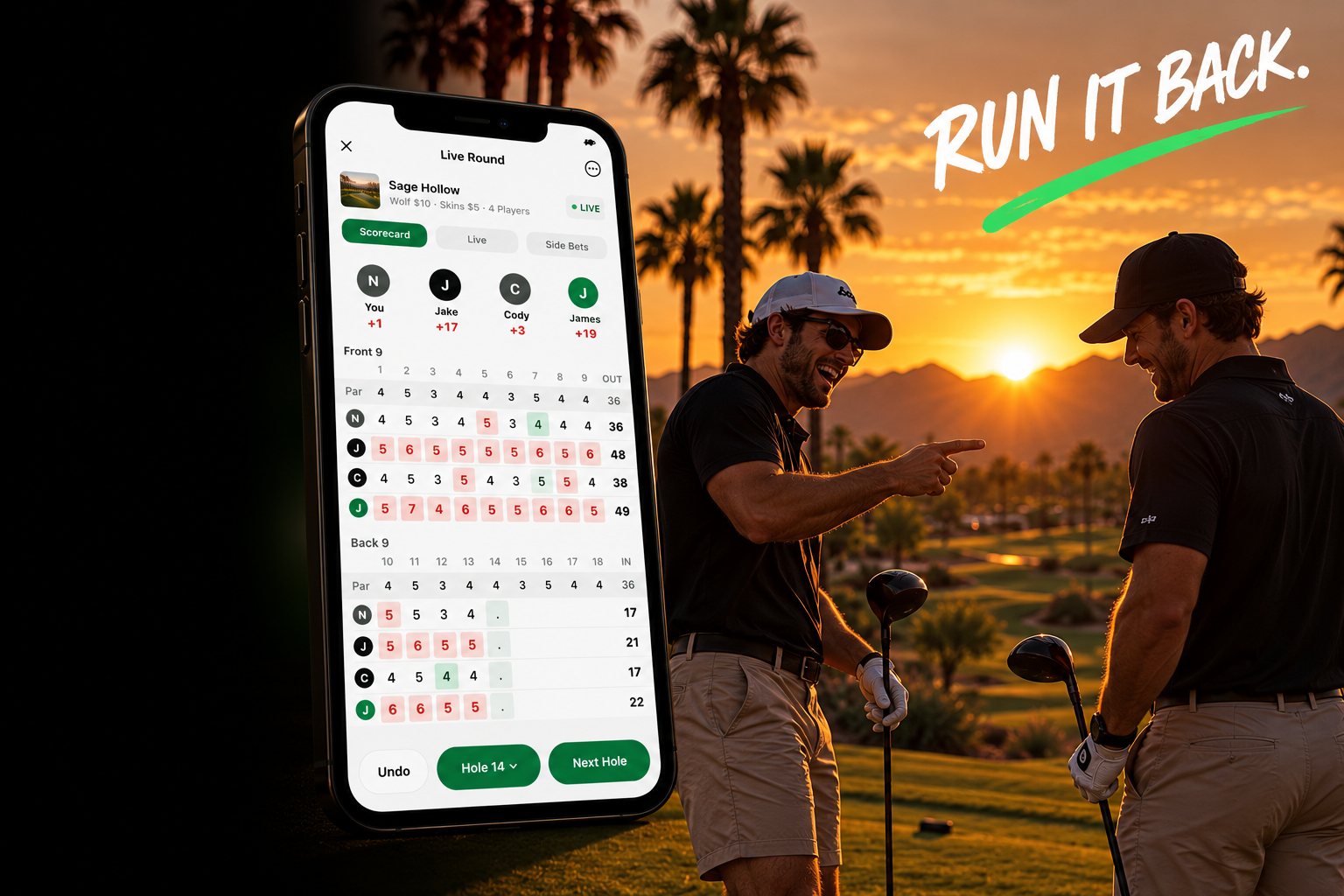 A bagboy rivalry on a phone, two golfers talking trash on the tee