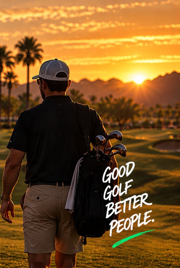 Good golf, better people — the crew walking at sunset